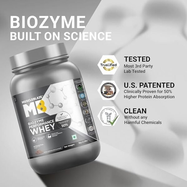 71jkPyyGPOL._SX679_ MuscleBlaze Biozyme Performance Whey Protein Powder, 1kg (2.2lbs) | Rich Chocolate | 25g Protein Per Scoop |