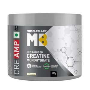 MuscleBlaze Micronised Creatine Monohydrate CreAMP Powder, 100g | Unflavoured, 32 Servings | Trustified Certified Creatine