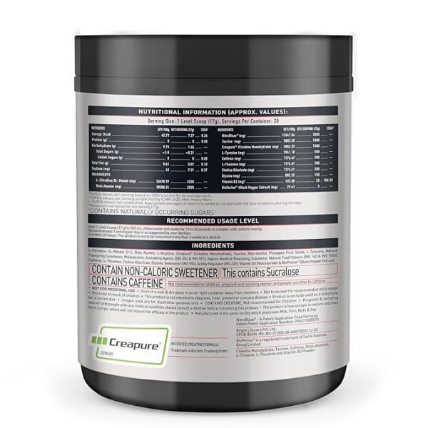 MuscleBlaze Pre Workout Wrathx Powder, Fruit Fury (20 Servings, 340g) | With Creapure, NitroBlaze & BioPerine